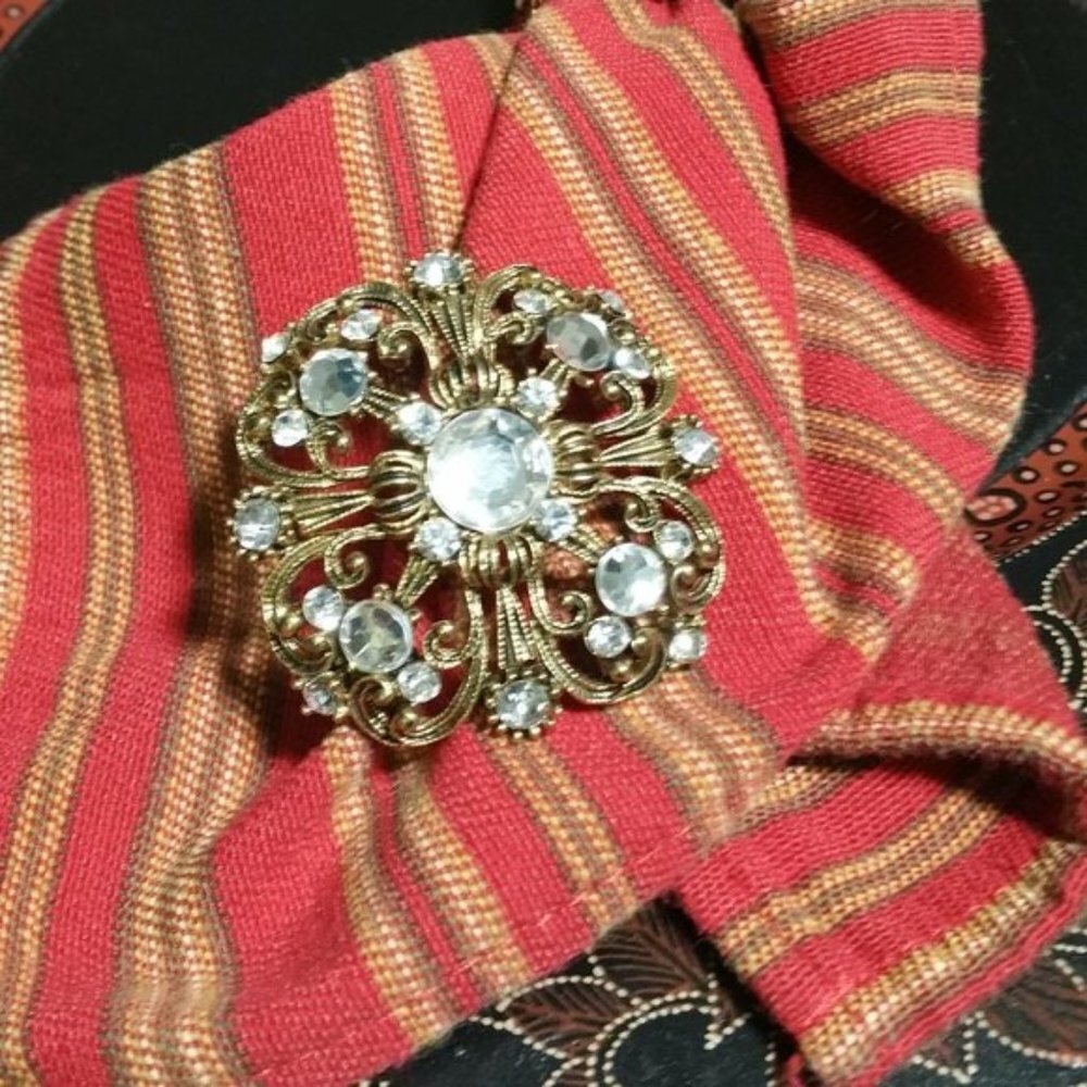 Antiqued Bronze crystal Brooch